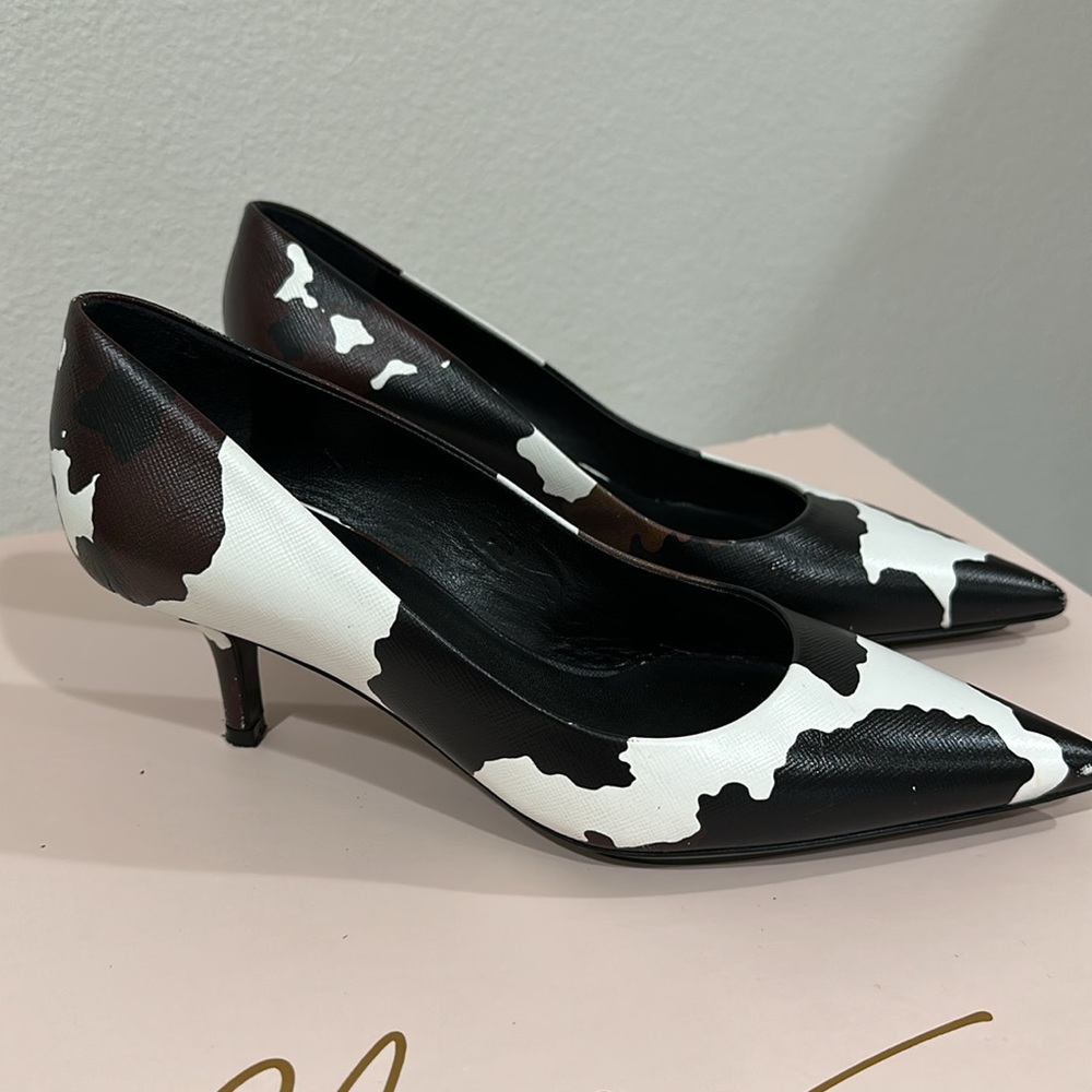 BURBERRY aubri animal print pumps heels pointed toe cow printed authentic - Picture 2 of 7